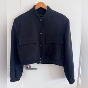 Zara Cropped Black Bomber Jacket, Size M